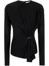 Rabanne Gathered Crewneck Top In Nero