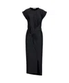 Rabanne Embellished Asymmetric Draped Satin-jersey Midi Dress In Black