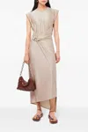 Rabanne Long Dress Asymmetric Hem In Neutral