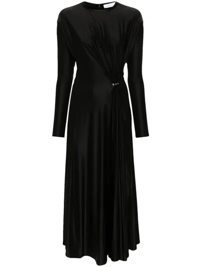 Rabanne Long Dress Draped Detail In Black