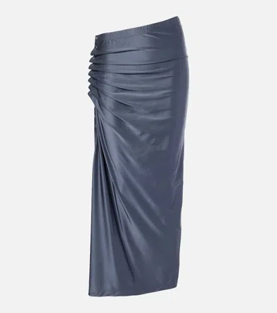 Rabanne Gathered Jersey Midi Skirt In Slate In Grau
