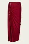 Rabanne Gathered Jersey Midi Skirt In Scarlet Red