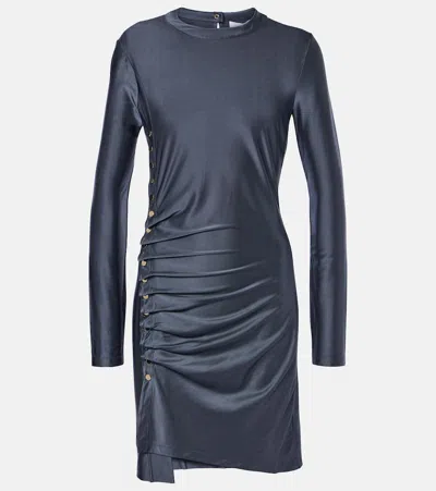 Rabanne Viscose Jersey Mini Dress W/ Buttons In Grau