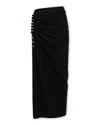 Rabanne Draped Black Midi Skirt With Side Buttons And Slit In Black