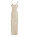 Rabanne Gathered Lurex Maxi Dress In Neutral
