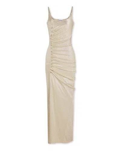 Rabanne Gathered Lurex Maxi Dress In Neutral