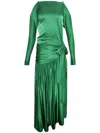 Rabanne Green Satin Long Dress With Bow In Green