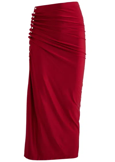 RABANNE RABANNE GATHERED SATIN-JERSEY MIDI SKIRT