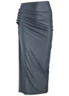 Rabanne Gathered Satin-jersey Midi Skirt In Navy