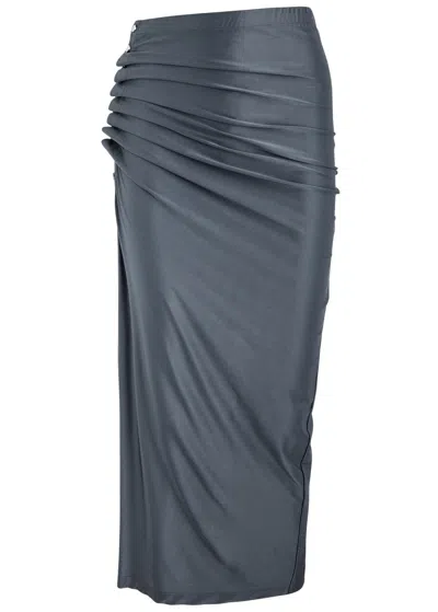 Rabanne Gathered Satin-jersey Midi Skirt In P092 Ardoise