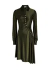 Rabanne Ruched Button Long-sleeve Mini Shirtdress In Brown