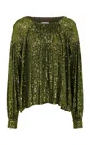 Rabanne Gathered Sequined Top In Green