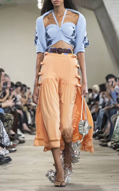 Rabanne Gathered Silk-blend Midi Skirt In Orange