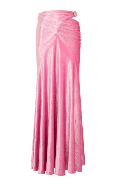 Rabanne Gathered Stretch-velvet Embellished Maxi Skirt In Pink