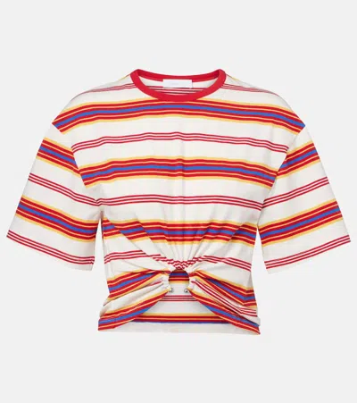 RABANNE GATHERED STRIPED COTTON-BLEND T-SHIRT
