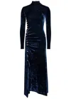 Rabanne Velvet Asymmetric Midi Dress In Blue