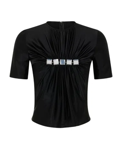 RABANNE PACO RABANNE EMBELLISHED DRAPED MOCK NECK TOP