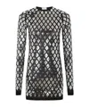Rabanne Black Dress With Geometric All-over Pattern In Semi-transparent Polyamide Woman In Black