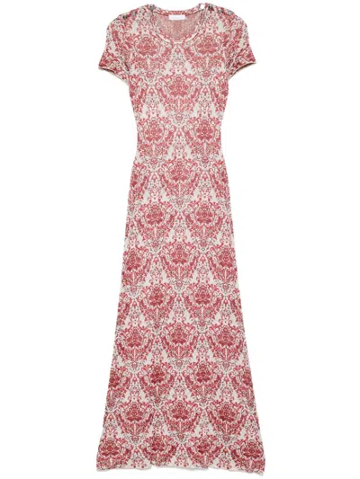 Rabanne Gestricktes Maxikleid Aus Paisley-jacquard In Rot