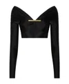 Rabanne Glossy-finish Long-sleeved Cropped Top In Black