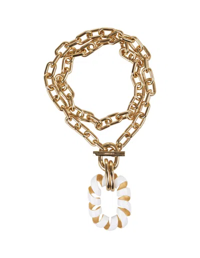 Rabanne Gold Double Xl Link Twist Necklace With White Pendant In Golden