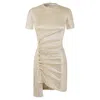 Rabanne Asymmetric Ruched Metallic Crepe Mini Dress