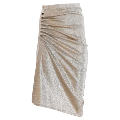 RABANNE GOLD MID-LENGTH DRAPÉ PRESSION SLIT SKIRT