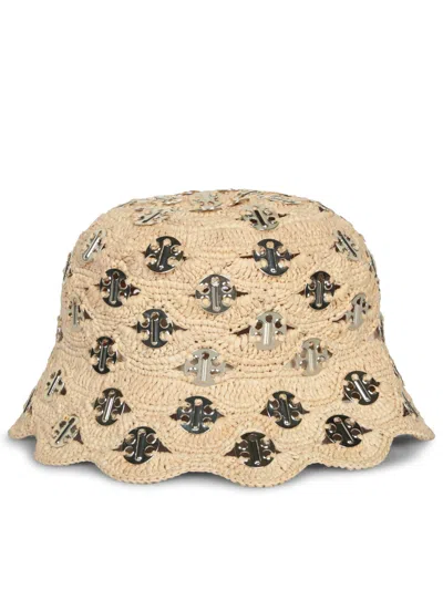 Rabanne Gold Raffia Bucket Hat In Neutral