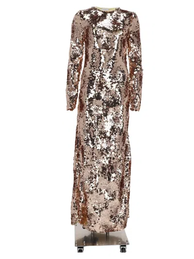 Rabanne Gold Sequin Tailored-fit Polyester Maxi Dress In Pink