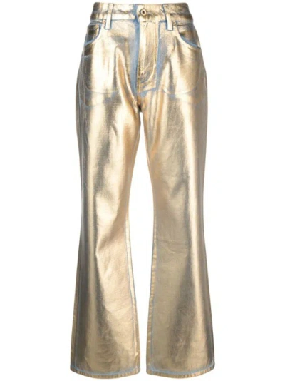 Rabanne Metallic Coated High-rise Jeans In Gold