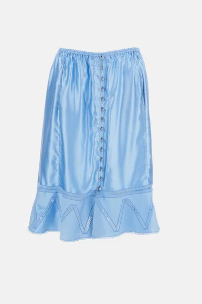 Rabanne Light Blue Flared Lace Silk-blend Midi Skirt In Neutral