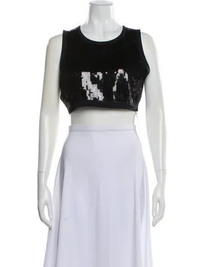 Pre-owned Rabanne Graphic Print Crew Neck Crop Top In Black