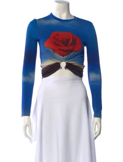 Pre-owned Rabanne Graphic Print Crew Neck Crop Top In Blue