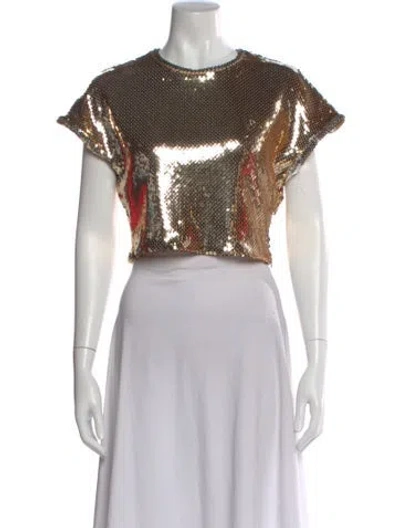 Pre-owned Rabanne Graphic Print Crew Neck Crop Top In Multi