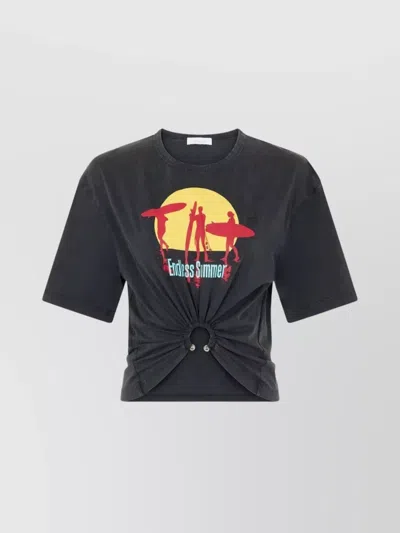 Rabanne Graphic Print Cropped T-shirt With Ring Detail In Blue