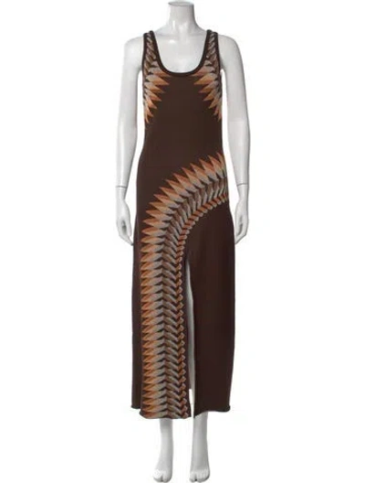 Pre-owned Rabanne Graphic Print Long Dress In Brown