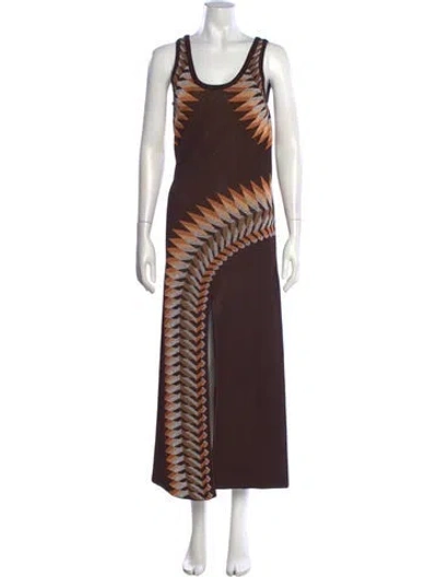 Pre-owned Rabanne Graphic Print Long Dress In Brown