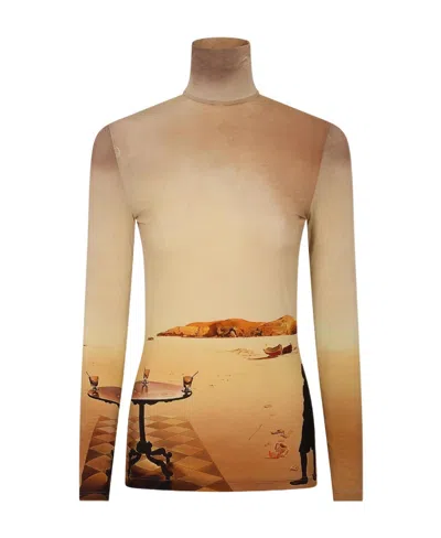 Rabanne Graphic-print Long-sleeve Top In Nude