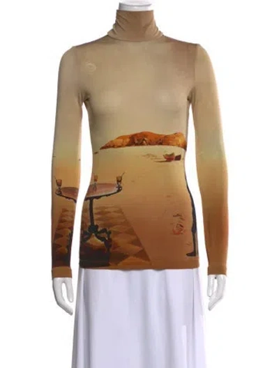 Pre-owned Rabanne Graphic Print Turtleneck Top In Neutrals