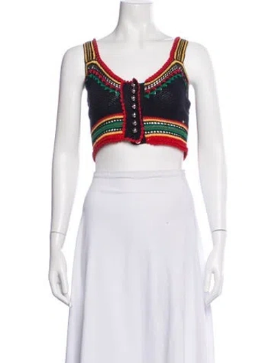Pre-owned Rabanne Graphic Print V-neck Crop Top In White