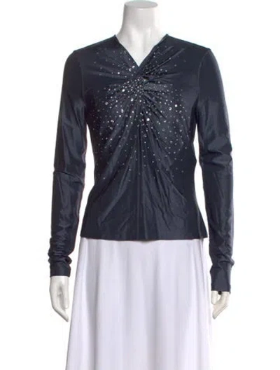 Pre-owned Rabanne Graphic Print V-neck Top W/ Tags In Blue
