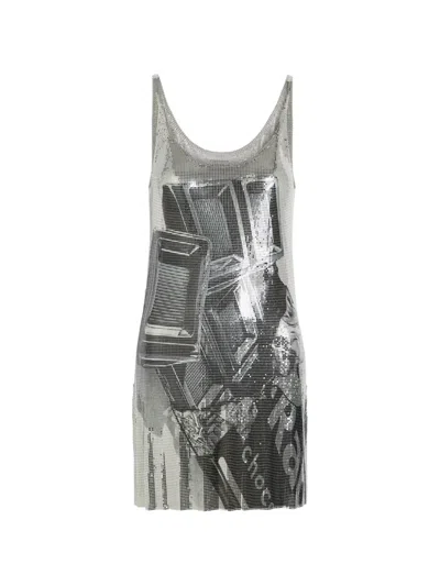 Rabanne Graphic-print Chainmail Mini Dress In Silver