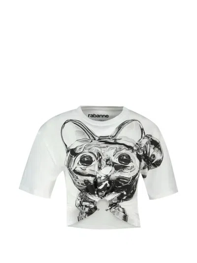Rabanne Graphic-print Gathered-detail T-shirt In White