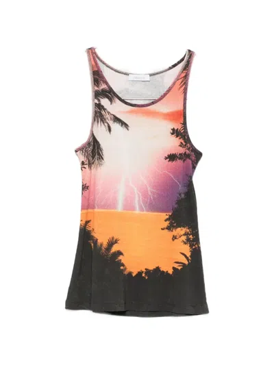 Rabanne Graphic-print Ribbed Tank Top In Multi