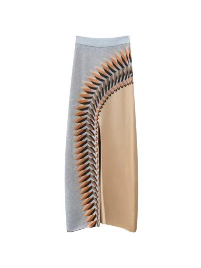 Rabanne Graphic-print Side-slit Maxi Skirt In Gray