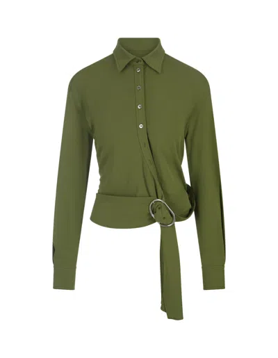 Rabanne Green Draped Top With Piercing Detail