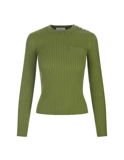 Rabanne Green Ribbed Cotton Crew-neck Sweater