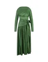 Rabanne Green Satin Long Dress With Bow In Green