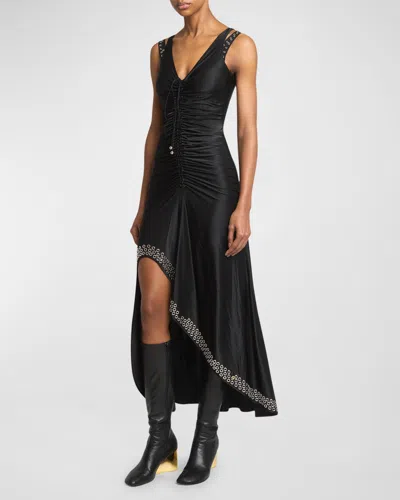 Rabanne Grommet-embellished Sleeveless Ruched Midi Dress In Black