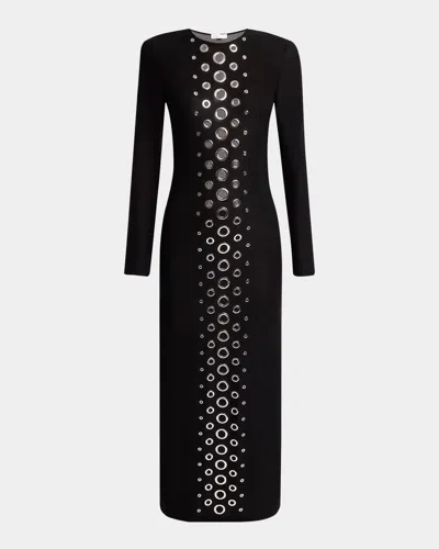 Rabanne Grommet Long-sleeve Maxi Dress In Black